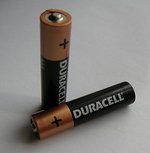 A pair of Duracell AAA batteries.