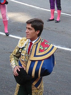 Matador Antonio Barrera in the capote de paseo (dress cape) before a  during the  Aste Nagusia festival in , 