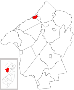 Hampton highlighted in Hunterdon County. Inset map: Hunterdon County highlighted in the State of New Jersey.