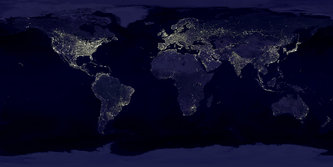Earth at night, composite of pictures taken between October 1994 and March 1995.