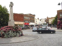 The War Memorial and town centre, Taunton.