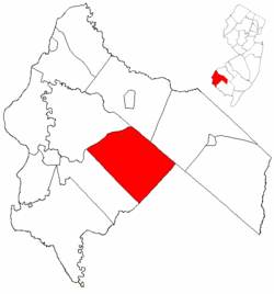 Alloway Township highlighted in Salem County. Inset map: Salem County highlighted in the State of New Jersey.
