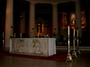 The post-1982 altar using part of Turnerelli's old high altar and High Mass candlesticks