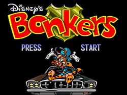 Start screen of the Bonkers video game for SNES