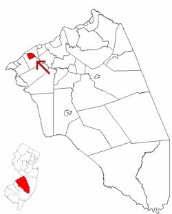 Riverside Township highlighted in Burlington County. Inset map: Burlington County highlighted in the State of New Jersey.