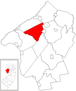 Union Township highlighted in Hunterdon County. Inset map: Hunterdon County highlighted in the State of New Jersey.