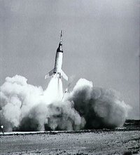 Little Joe 5B prepared for launch, Wallops Is., VA. (NASA)