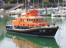 The lifeboat at Brixham, south Devon, England, kept permanently afloat in the harbour.