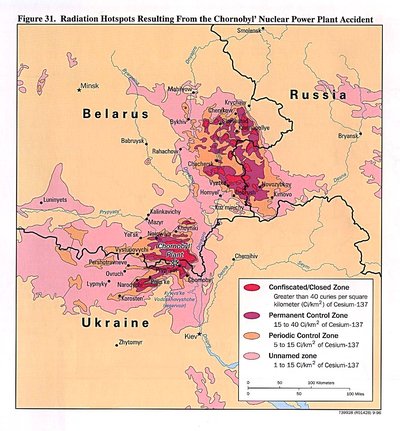 Map showing Cesium-137 contamination in , , and 