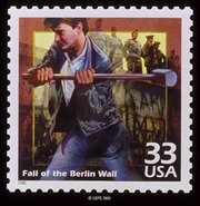 American postage stamp commemorating the fall of the Berlin Wall, which marked the symbolic end of the Cold War.