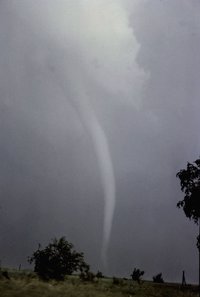 A tornado over land.