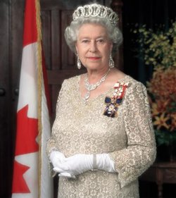 Queen Elizabeth II wearing the Sovereign's insignia of the  and the 
