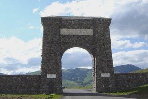 The North Gate to  is in Gardiner, Montana. ﻿The inscription reads "For the Benefit and Enjoyment of the People"