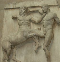 Metope from the Parthenon marbles depicting a Centaur and a Lapith fighting