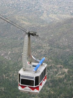 A tramway car ascending Sandia Peak