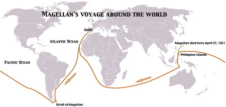 One of Magellan's ships circumnavigated the globe, finishing 16 months after the explorer's death.
