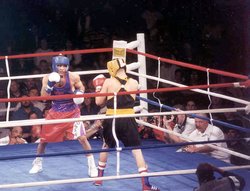 2004 Armed Forces Amateur Boxing Championships, held in 2003. The headgear and white area gloves seen here are not used in professional boxing fights