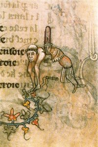 14th century manuscript illustration of the accusations of sodomy against the 