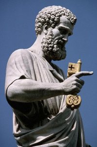 Saint Peter is usually depicted in art holding the keys to the gates of heaven.