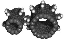 Nanotechnology develops minute technology; this is a model of "nanogears", as small as only a few atoms wide.
