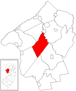 Franklin Township highlighted in Hunterdon County. Inset map: Hunterdon County highlighted in the State of New Jersey.