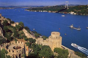 Fatih Sultan Mehmed Bridge over the Bosporus seen from over Rumelihisarı