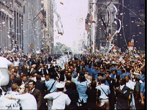 Canyon of Heroes on lower Broadway in New York City, during a ticker-tape parade for the Apollo 11 astronauts, August 1969