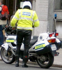 A member of the motorcycle unit of the Garda Sochna.