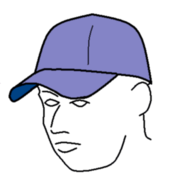 A baseball cap worn with the bill at the front, shading the eyes