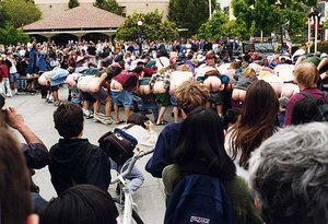 Students at  mooning at a well-attended protest (and world record attempt) in May 1995