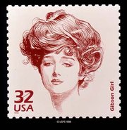 A USPS stamp depicting a Gibson girl