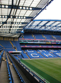 The interior of Stamford Bridge is decorated in Chelsea's blue and white