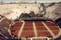 Inside of Verona Arena with scenery for an opera performance, summer 1994