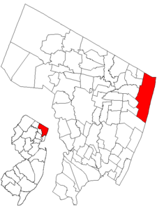 Map highlighting Alpine's location within Bergen County. Inset: Bergen County's location within New Jersey.