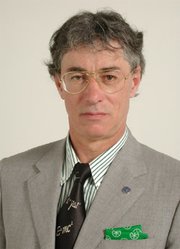 Umberto Bossi, with a green -inspired handkerchief.