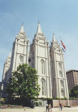 Salt Lake Temple is the centerpiece of the 10 acre (40,000 m²) Temple Square in Salt Lake City, Utah.