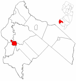 The City of Salem highlighted in Salem County. Inset map: Salem County highlighted in the State of New Jersey.