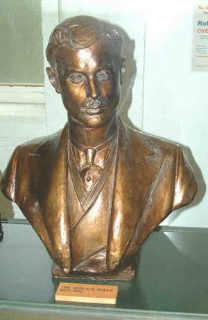 Photo of a bronze bust of Charles Stewart Rolls, on display at 