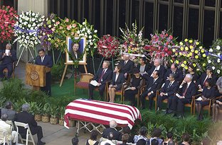 Governor Benjamin J. Cayetano addressed mourners as a Congressional delegation led by Dick Gephardt and Nancy Pelosi, as well as a White House delegation led by Secretary Norman Mineta looked on.