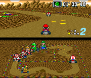 The game is always split screen, even in one player mode. The lower half is used here to show a course map.