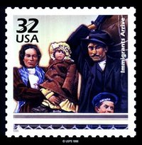Ellis Island immigrants as depicted in a USPS stamp