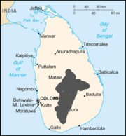 Distribution map for Sri Lanka Blue Magpie