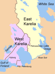 East Karelia and West Karelia with borders of 1939 and 1940/1947. They are also known as Russian Karelia and Finnish Karelia respectively.