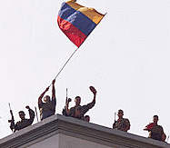Loyal troops at Miraflores, April 14 celebrate the victory of the mass upsurge against the coup.