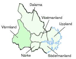 Svealand.  was counted to Gtaland until the 19th century, which is indicated on the map by a darker shade.