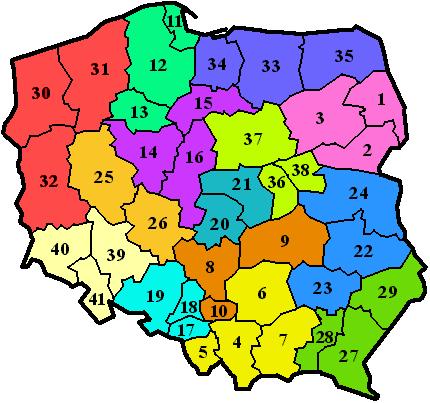 Map of Poland with dioceses