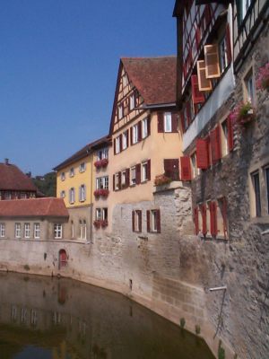 Houses in the centre of Schwbisch Hall, next to the  river 