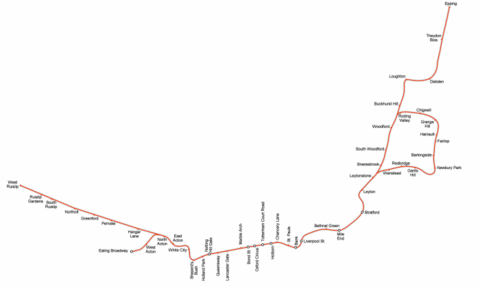 Geographically accurate map of the Central Line (Large)