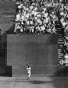 The Catch: Willie Mays hauls in Vic Wertz's drive at the warning track in the 1954 
