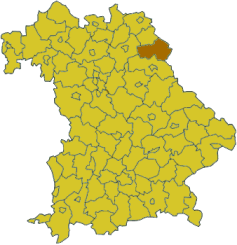 Map of Bavaria highlighting the district Tirschenreuth